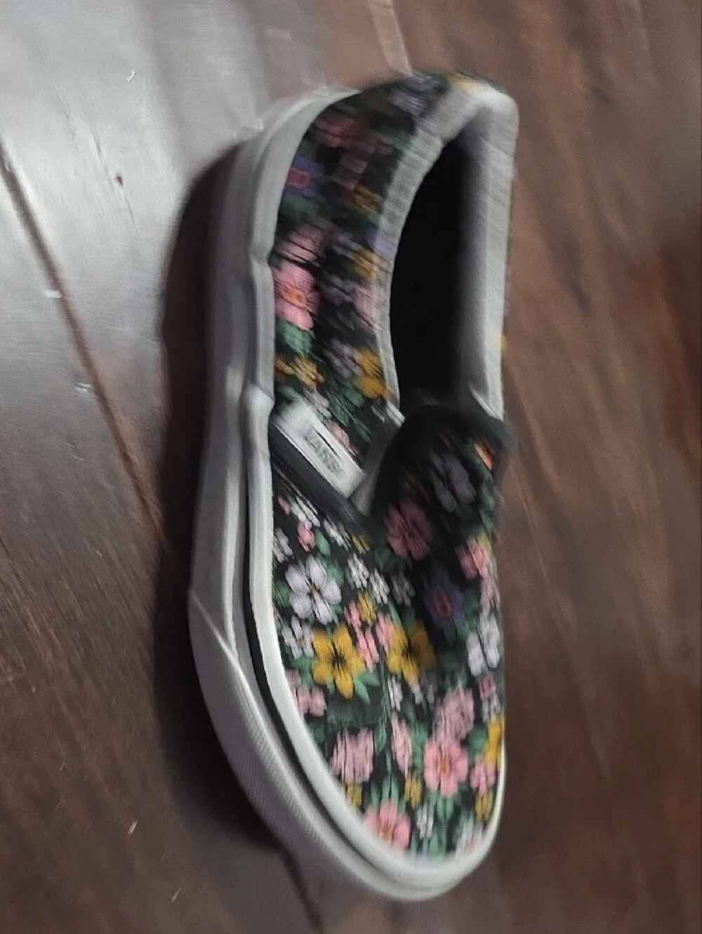 Vans Kids Black Floral Slip-On Sneakers with Pink & Yellow Flowers